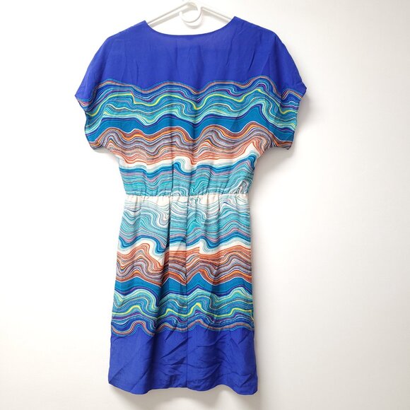 Trina Turk Caspian Agate Swirl Silk Dolman Short Sleeve  Mini Dress Size 0 - Picture 3 of 8